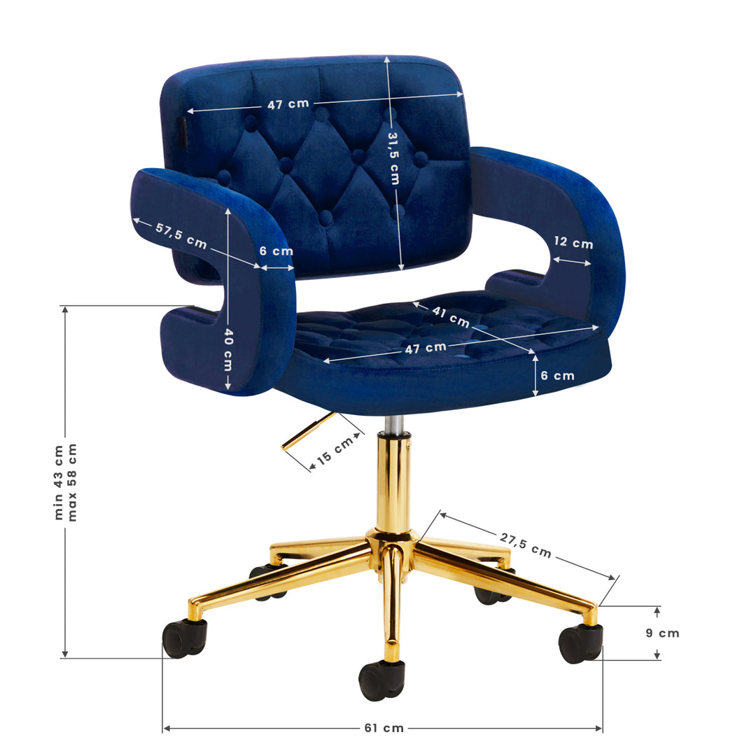 Salonstoel Fluweel Verstelbaar 4Rico QS-OF213G Goud-Marineblauw - afbeelding 10