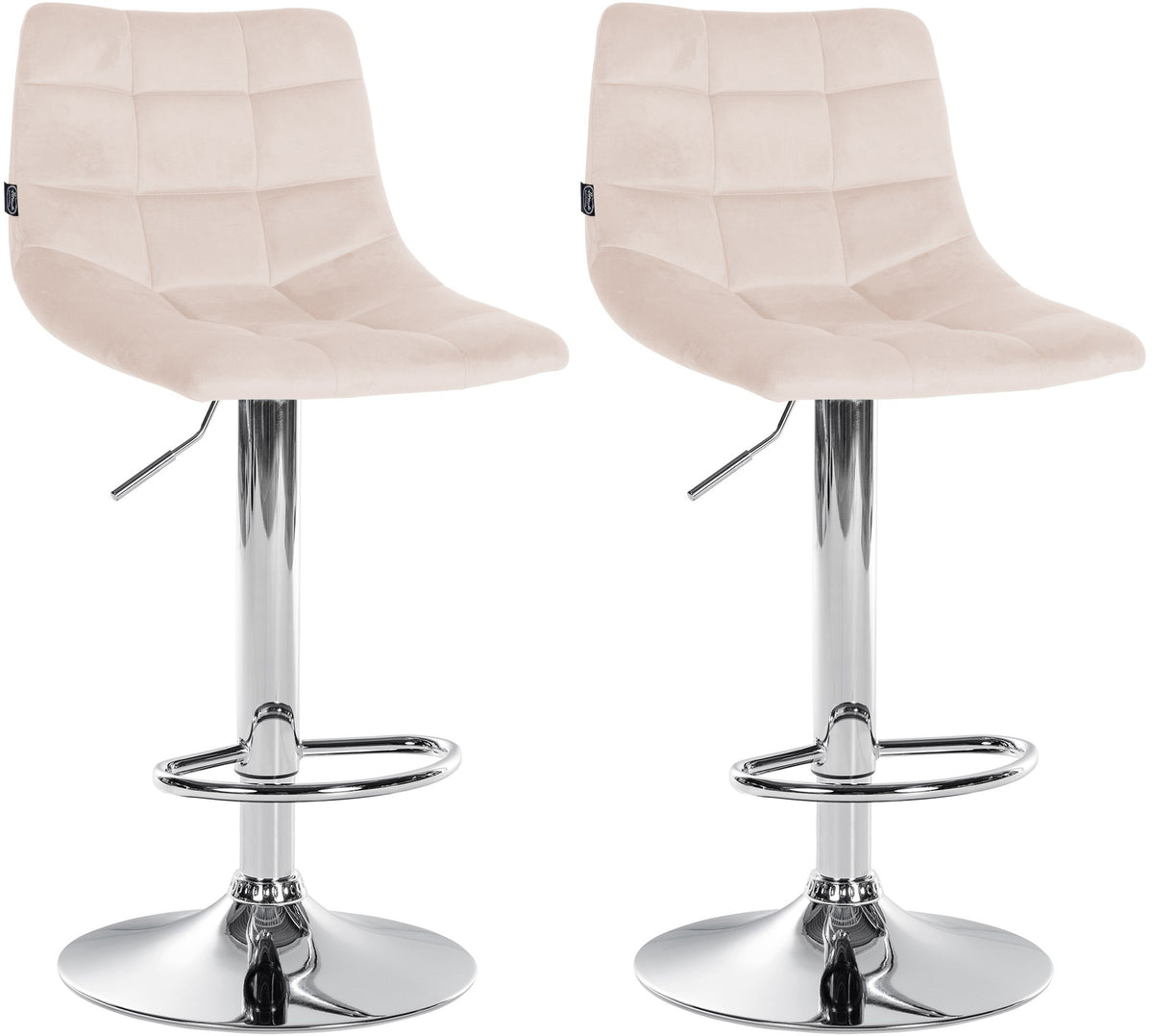 Set van 2 Barkrukken met Rugleuning Fluweel Verstelbaar Draaibaar 107 Beige