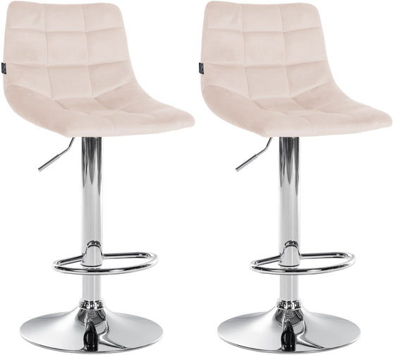 Set van 2 Barkrukken met Rugleuning Fluweel Verstelbaar Draaibaar 107 Beige
