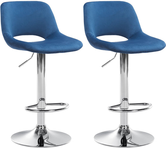 Set van 2 Barkrukken met Rugleuning Fluweel Verstelbaar Draaibaar 106 Blauw