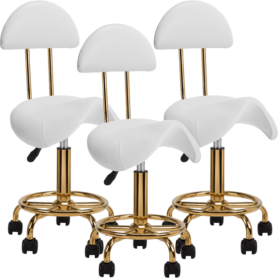 Set van 3x Ergonomische Zadelkruk 6001 Goud Wit met Rugleuning